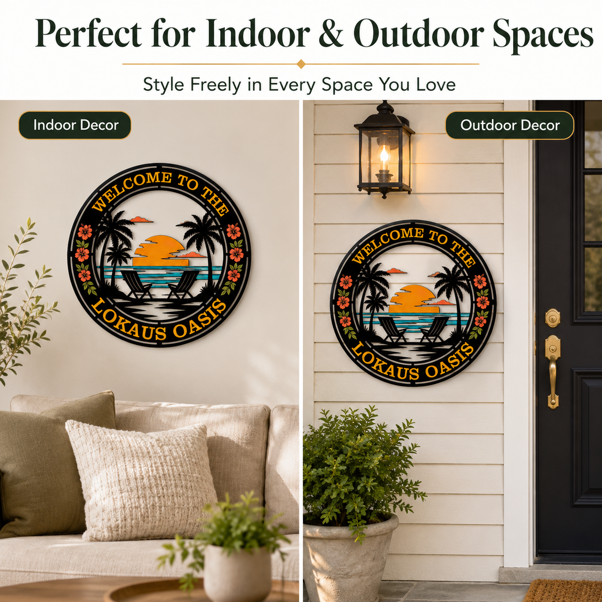 Backyard Oasis Sign — Metal Lake Wall Art, Outdoor/Indoor Decor; Sizes 8–46 in, Optional LED Lighting — 8