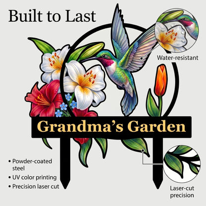Hummingbird Lily Metal Garden Stake Personalized Grandma Garden Sign Floral Yard Art Gardening Gift for Grandma Mother's Day Gift — main 6