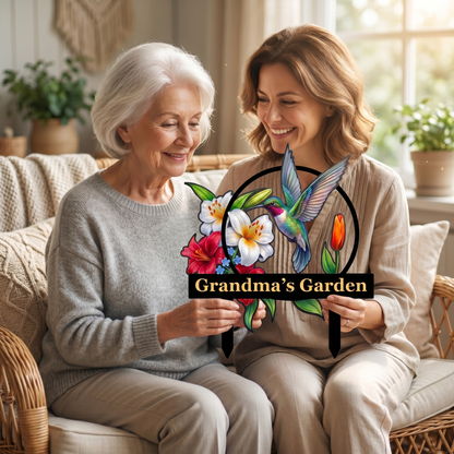 Hummingbird Lily Metal Garden Stake Personalized Grandma Garden Sign Floral Yard Art Gardening Gift for Grandma Mother's Day Gift — main 1