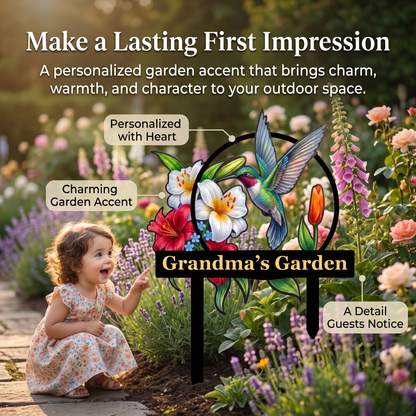 Hummingbird Lily Metal Garden Stake Personalized Grandma Garden Sign Floral Yard Art Gardening Gift for Grandma Mother's Day Gift — main 5
