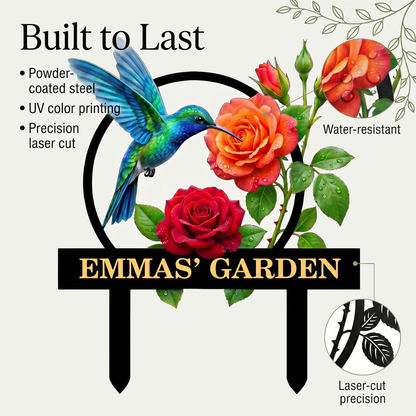 Personalized Hummingbird Garden Stake Custom Garden Sign Rose Metal Yard Art Gardener Gift Outdoor Garden Decor — main 5