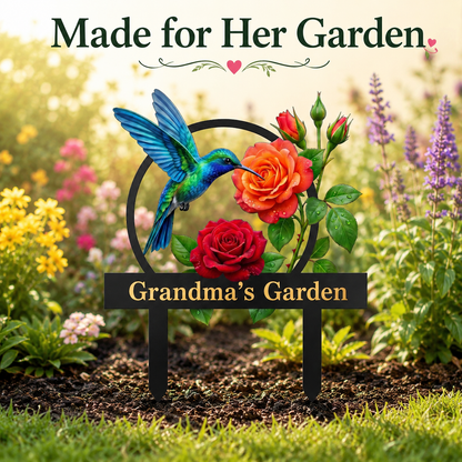 Personalized Hummingbird Garden Stake Custom Garden Sign Rose Metal Yard Art Gardener Gift Outdoor Garden Decor — Main_03