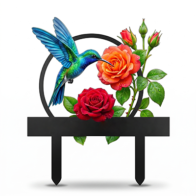 Personalized Hummingbird Garden Stake Custom Garden Sign Rose Metal Yard Art Gardener Gift Outdoor Garden Decor — main 9