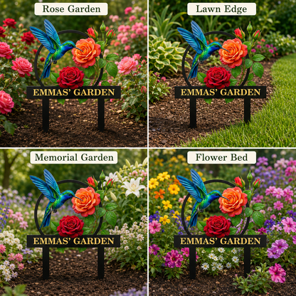 Personalized Hummingbird Garden Stake Custom Garden Sign Rose Metal Yard Art Gardener Gift Outdoor Garden Decor — Main_12
