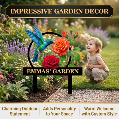 Personalized Hummingbird Garden Stake Custom Garden Sign Rose Metal Yard Art Gardener Gift Outdoor Garden Decor — main 4