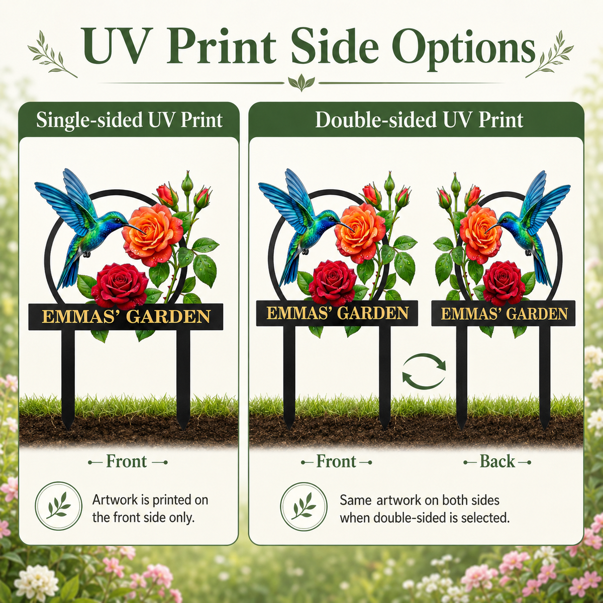 Personalized Hummingbird Garden Stake Custom Garden Sign Rose Metal Yard Art Gardener Gift Outdoor Garden Decor — Main_11