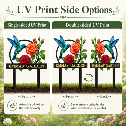 Personalized Hummingbird Garden Stake Custom Garden Sign Rose Metal Yard Art Gardener Gift Outdoor Garden Decor — Main_11