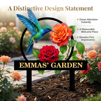 Personalized Hummingbird Garden Stake Custom Garden Sign Rose Metal Yard Art Gardener Gift Outdoor Garden Decor — main 3