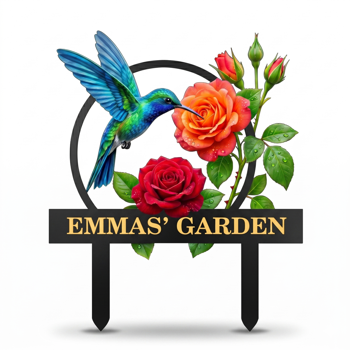 Personalized Hummingbird Garden Stake Custom Garden Sign Rose Metal Yard Art Gardener Gift Outdoor Garden Decor — main 6
