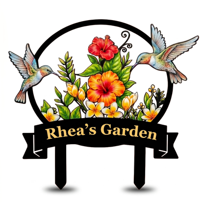 Personalized Hummingbird Garden Stake Tropical Hibiscus Metal Yard Art Custom Garden Sign Gardener Gift for Mom — main 5