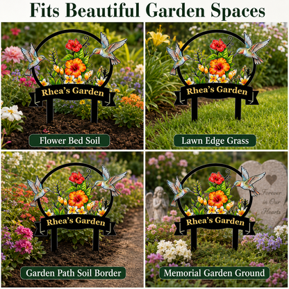 Personalized Hummingbird Garden Stake Tropical Hibiscus Metal Yard Art Custom Garden Sign Gardener Gift for Mom — Main_12