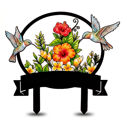 Personalized Hummingbird Garden Stake Tropical Hibiscus Metal Yard Art Custom Garden Sign Gardener Gift for Mom — main 6