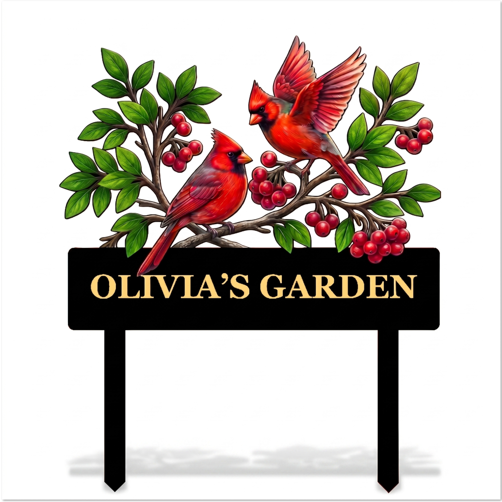 Personalized Twin Cardinal Garden Stake Red Bird Pair Metal Yard Art Custom Garden Sign Bird Lover Garden Decor
