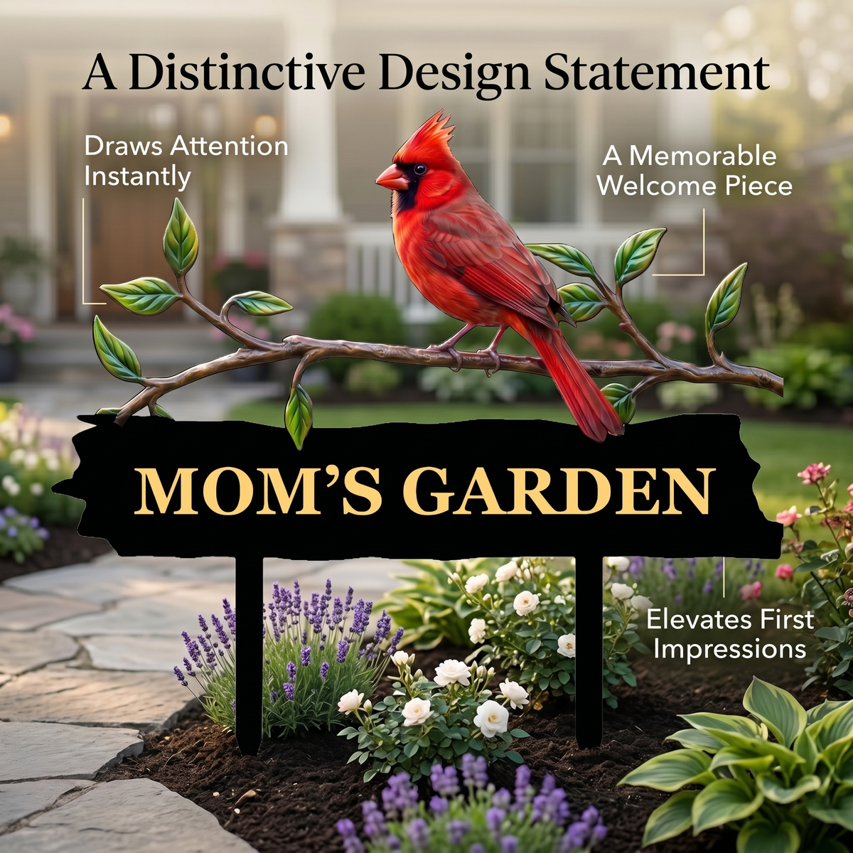 Personalized Cardinal Garden Stake Red Bird Metal Yard Art Custom Garden Sign Gardener Gift Outdoor Garden Decor — MAIN 3
