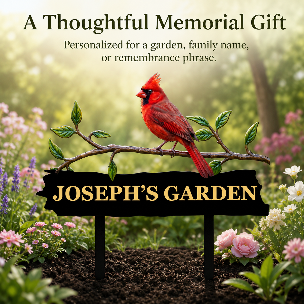 Personalized Cardinal Garden Stake Red Bird Metal Yard Art Custom Garden Sign Gardener Gift Outdoor Garden Decor — Main_06