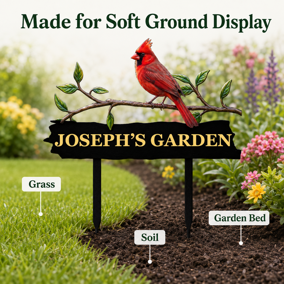 Personalized Cardinal Garden Stake Red Bird Metal Yard Art Custom Garden Sign Gardener Gift Outdoor Garden Decor — Main_07