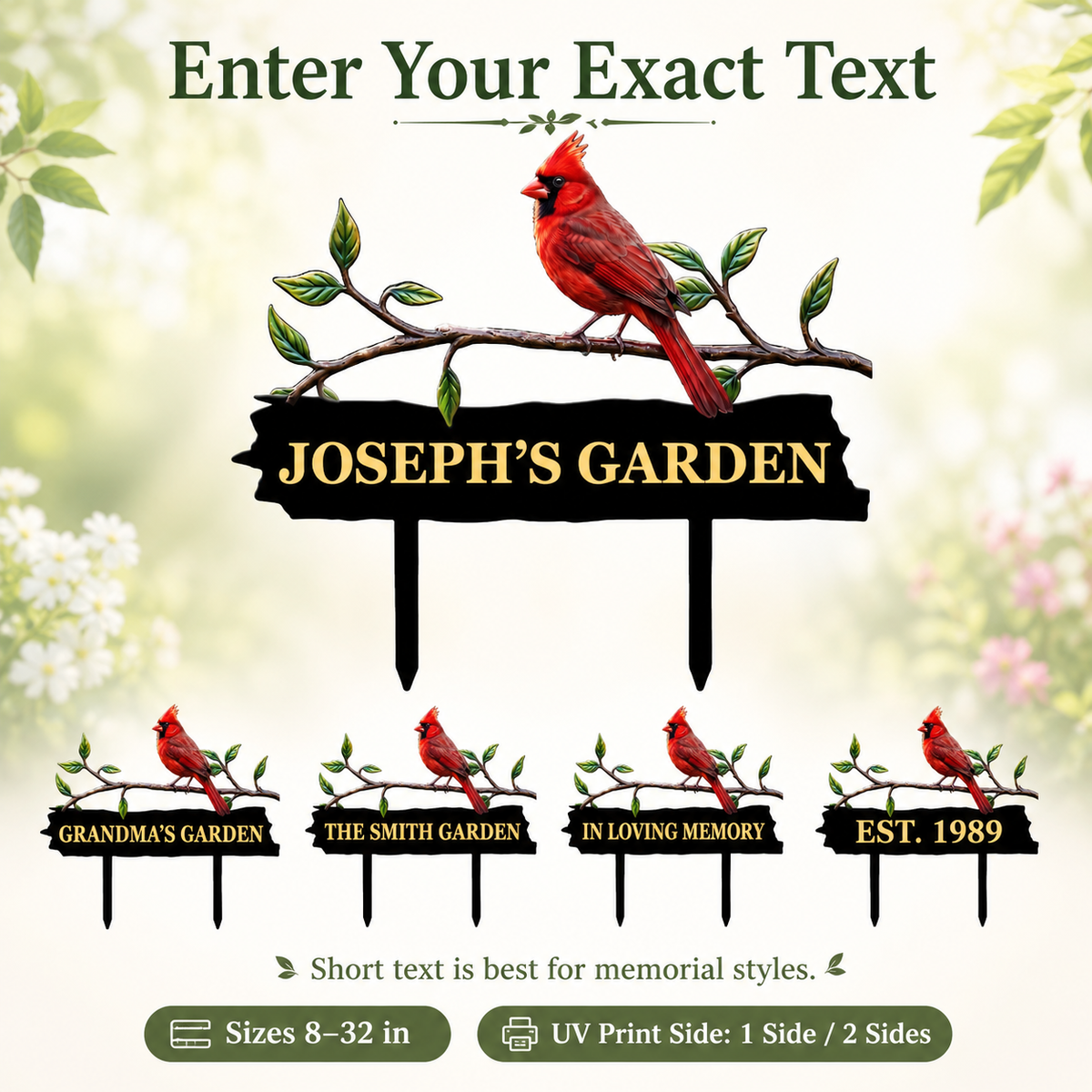 Personalized Cardinal Garden Stake Red Bird Metal Yard Art Custom Garden Sign Gardener Gift Outdoor Garden Decor — Main_05