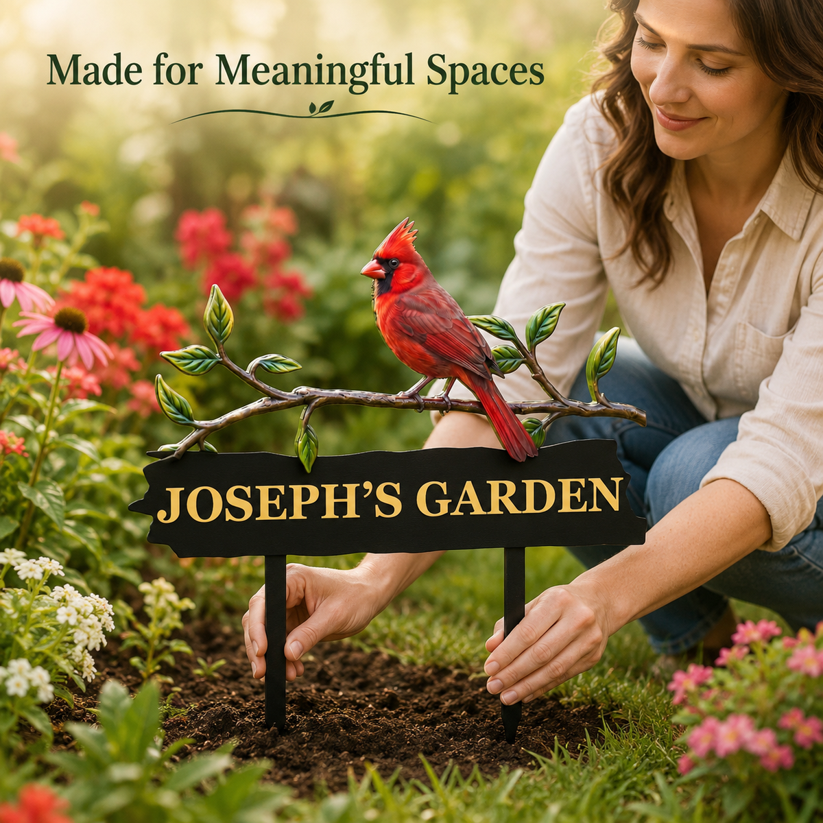 Personalized Cardinal Garden Stake Red Bird Metal Yard Art Custom Garden Sign Gardener Gift Outdoor Garden Decor — Main_13