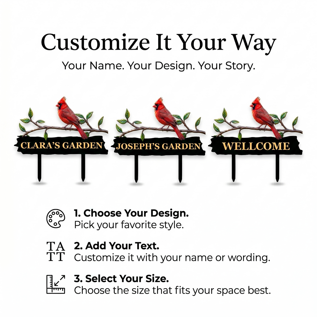 Personalized Cardinal Garden Stake Red Bird Metal Yard Art Custom Garden Sign Gardener Gift Outdoor Garden Decor — MAIN 5