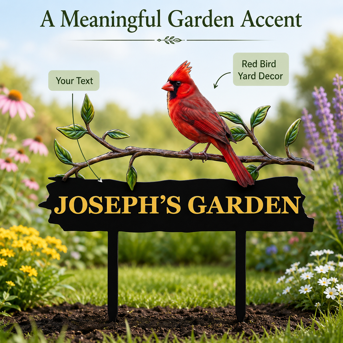 Personalized Cardinal Garden Stake Red Bird Metal Yard Art Custom Garden Sign Gardener Gift Outdoor Garden Decor — Main_03