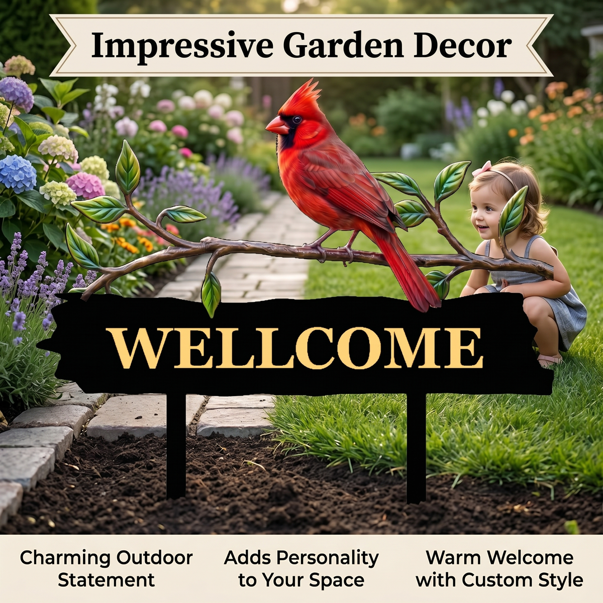 Personalized Cardinal Garden Stake Red Bird Metal Yard Art Custom Garden Sign Gardener Gift Outdoor Garden Decor — MAIN 7