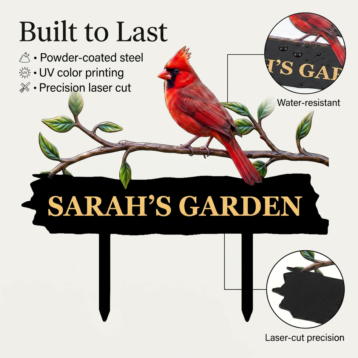 Personalized Cardinal Garden Stake Red Bird Metal Yard Art Custom Garden Sign Gardener Gift Outdoor Garden Decor — MAIN 2