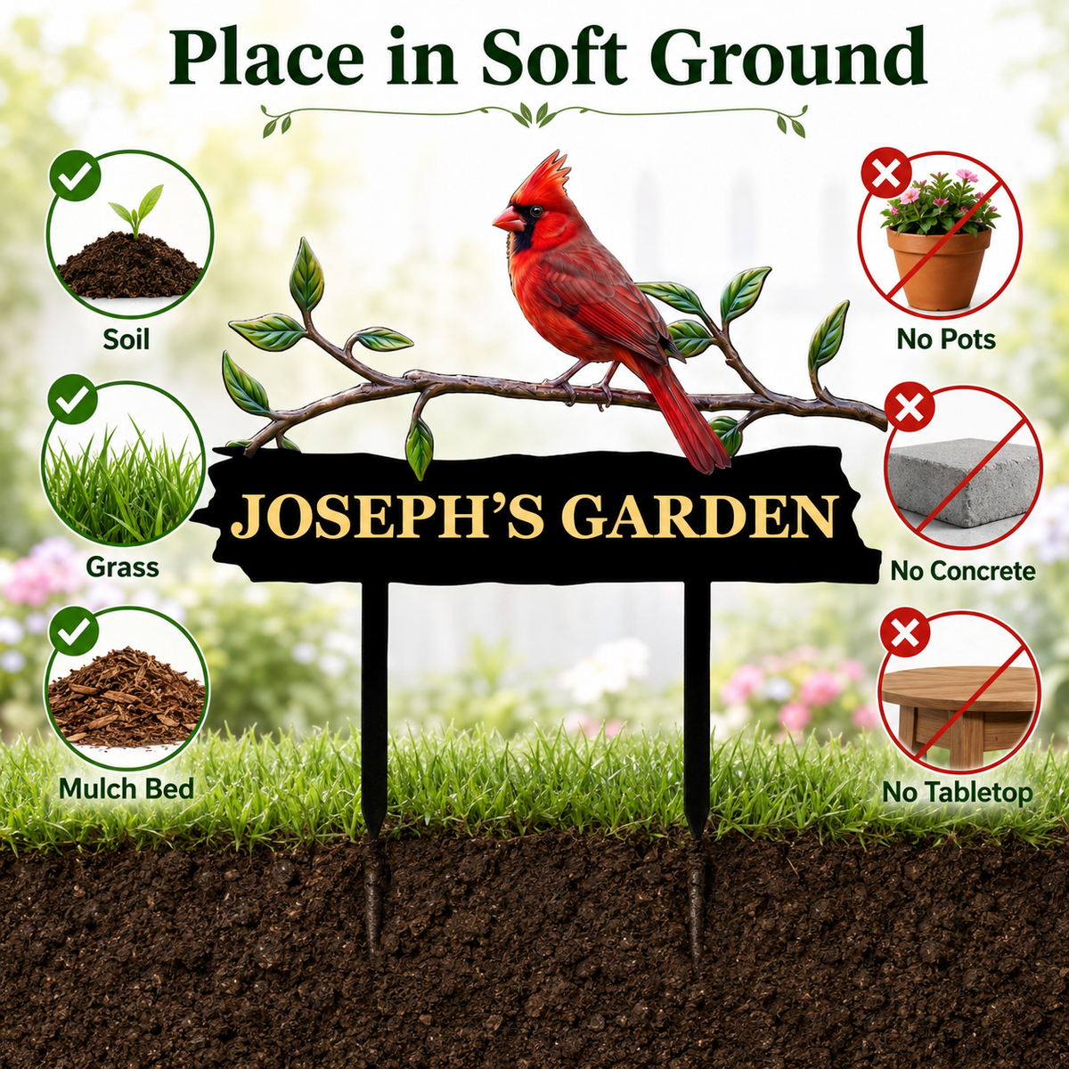 Personalized Cardinal Garden Stake Red Bird Metal Yard Art Custom Garden Sign Gardener Gift Outdoor Garden Decor — Main_10
