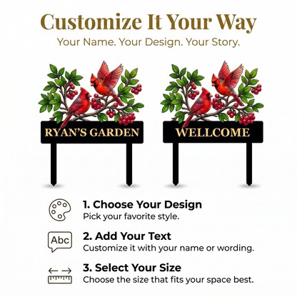 Personalized Twin Cardinal Garden Stake Red Bird Pair Metal Yard Art Custom Garden Sign Bird Lover Garden Decor — MAIN 5