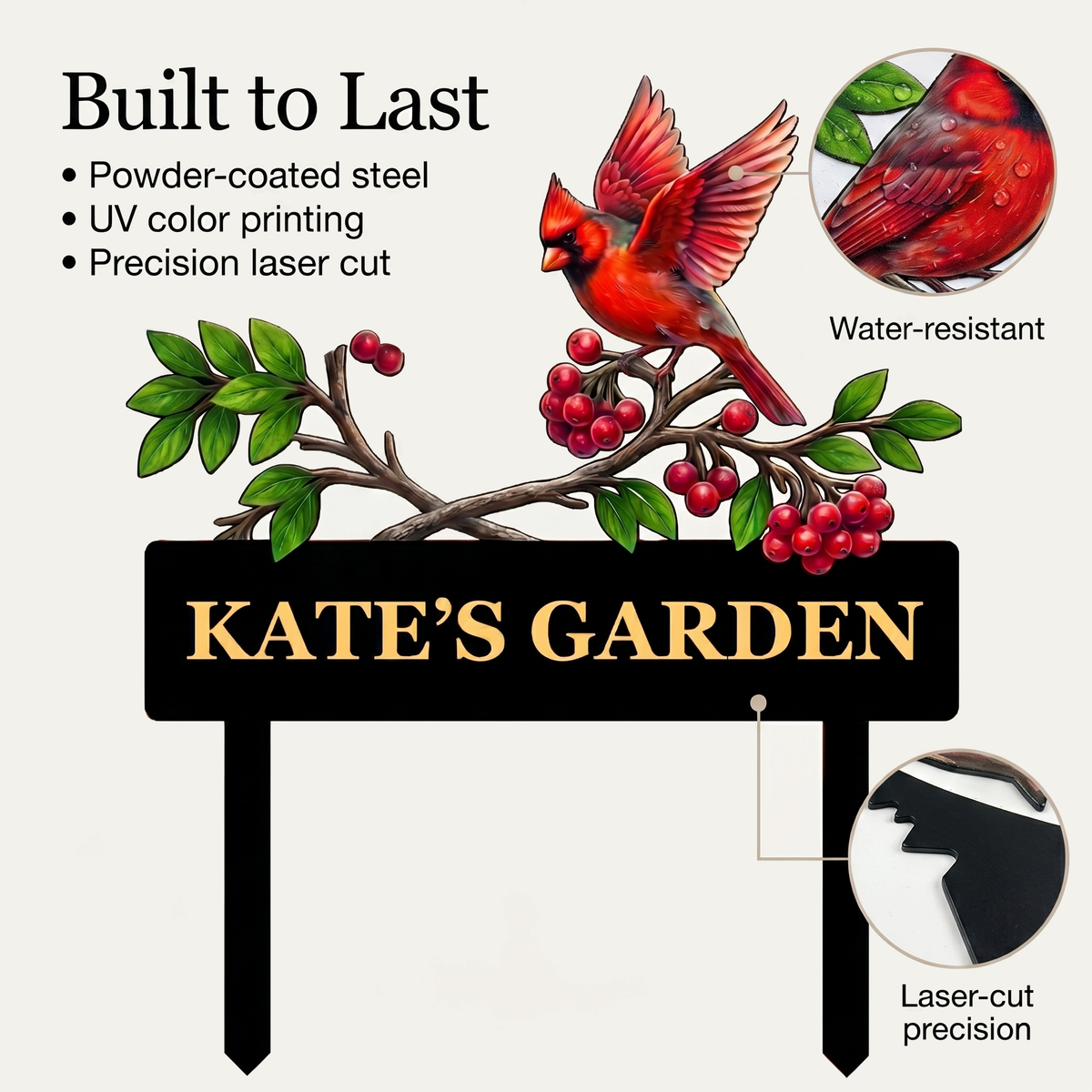 Personalized Twin Cardinal Garden Stake Red Bird Pair Metal Yard Art Custom Garden Sign Bird Lover Garden Decor — MAIN 2