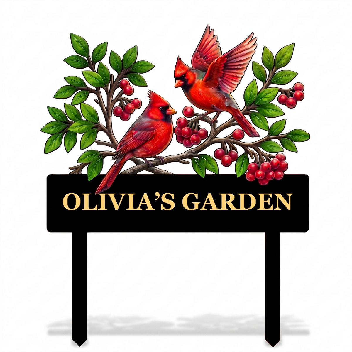 Personalized Twin Cardinal Garden Stake Red Bird Pair Metal Yard Art Custom Garden Sign Bird Lover Garden Decor — MAIN 1