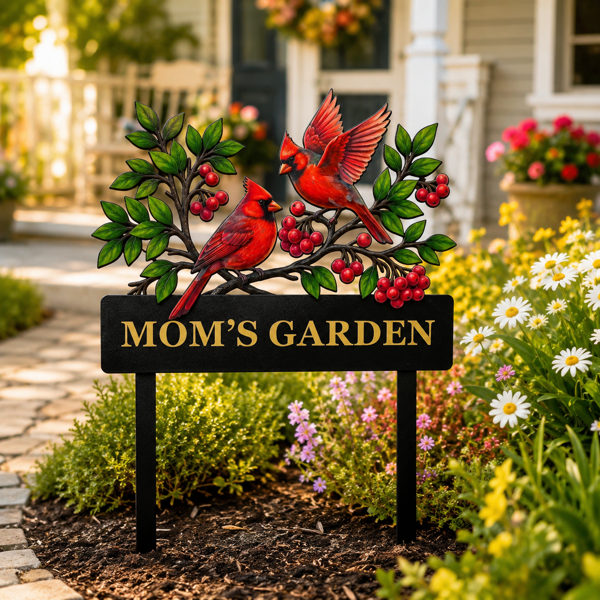 Personalized Twin Cardinal Garden Stake Red Bird Pair Metal Yard Art Custom Garden Sign Bird Lover Garden Decor — new main