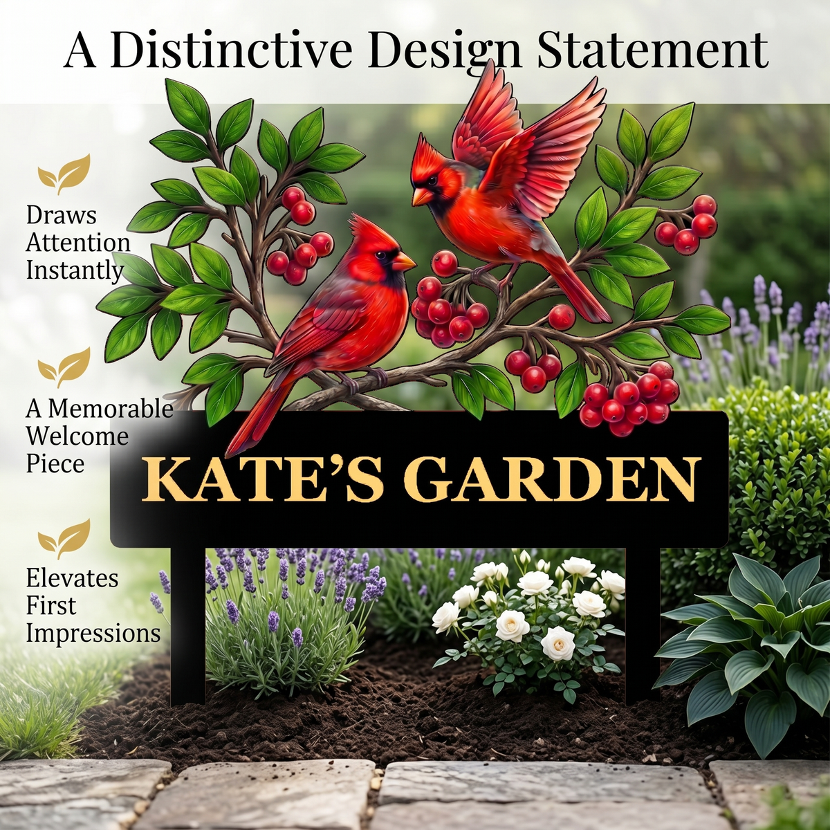 Personalized Twin Cardinal Garden Stake Red Bird Pair Metal Yard Art Custom Garden Sign Bird Lover Garden Decor — MAIN 3
