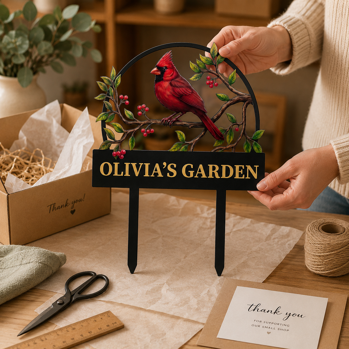 Grandma Cardinal Garden Stake Personalized Metal Yard Art Red Bird Garden Sign Gardener Gift for Grandma — main 17