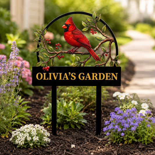 Grandma Cardinal Garden Stake Personalized Metal Yard Art Red Bird Garden Sign Gardener Gift for Grandma — main 11