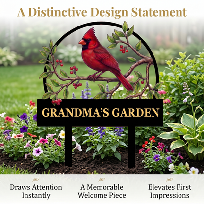 Grandma Cardinal Garden Stake Personalized Metal Yard Art Red Bird Garden Sign Gardener Gift for Grandma — MIAN 3