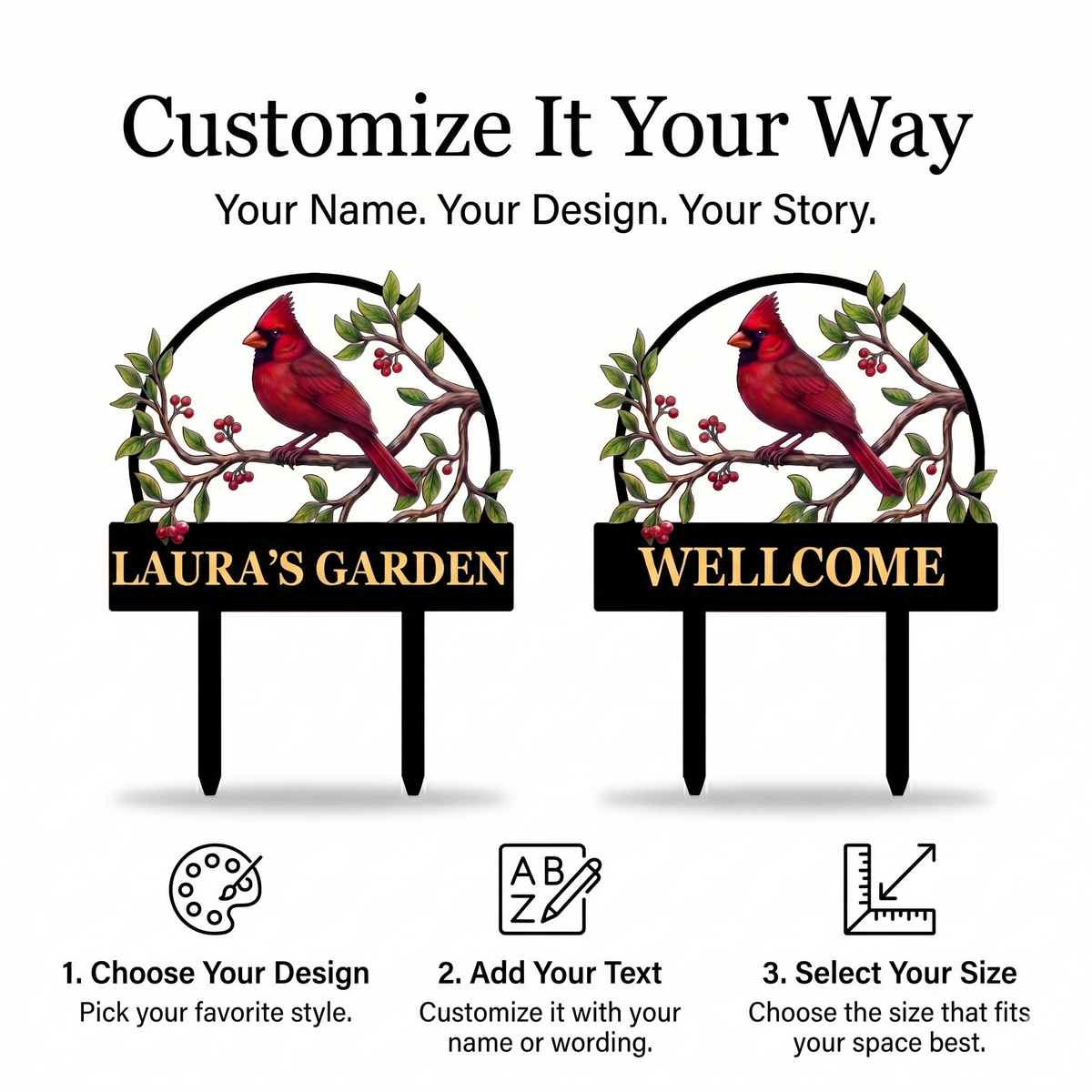 Grandma Cardinal Garden Stake Personalized Metal Yard Art Red Bird Garden Sign Gardener Gift for Grandma — MAIN 5