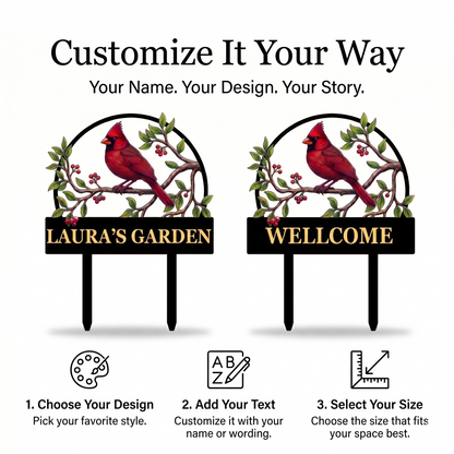 Grandma Cardinal Garden Stake Personalized Metal Yard Art Red Bird Garden Sign Gardener Gift for Grandma — MAIN 5