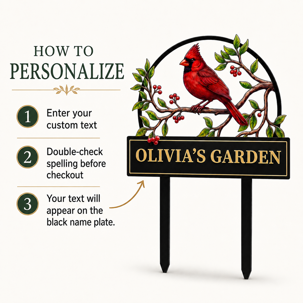 Grandma Cardinal Garden Stake Personalized Metal Yard Art Red Bird Garden Sign Gardener Gift for Grandma — main 14