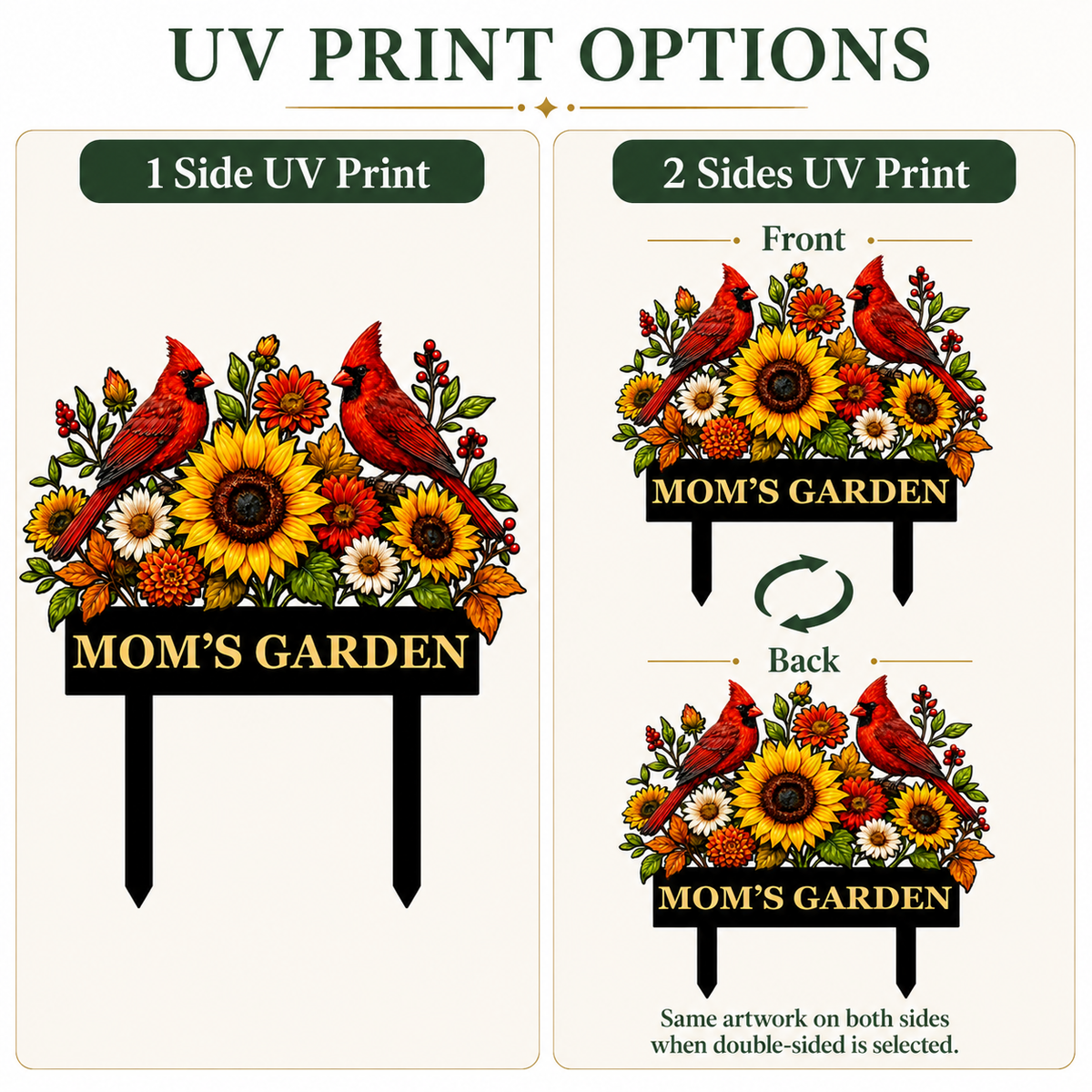Sunflower Cardinal Metal Garden Stake Personalized Mom Garden Sign Red Bird Yard Art Gardener Gift Floral Outdoor Decor — Main_11