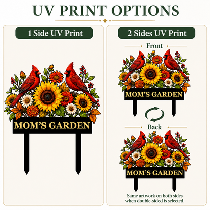 Sunflower Cardinal Metal Garden Stake Personalized Mom Garden Sign Red Bird Yard Art Gardener Gift Floral Outdoor Decor — Main_11