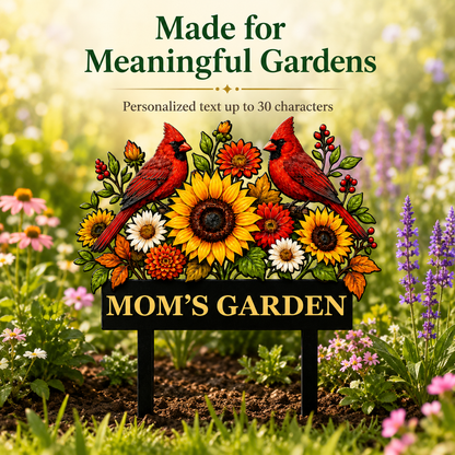 Sunflower Cardinal Metal Garden Stake Personalized Mom Garden Sign Red Bird Yard Art Gardener Gift Floral Outdoor Decor — Main_03