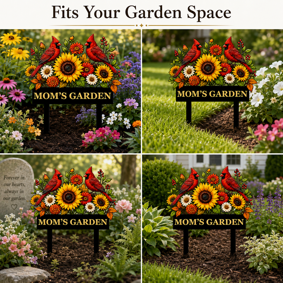 Sunflower Cardinal Metal Garden Stake Personalized Mom Garden Sign Red Bird Yard Art Gardener Gift Floral Outdoor Decor — Main_12