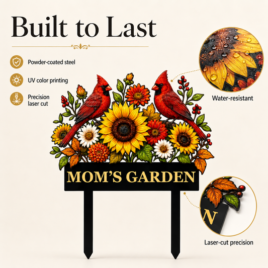 Sunflower Cardinal Metal Garden Stake Personalized Mom Garden Sign Red Bird Yard Art Gardener Gift Floral Outdoor Decor — main 3
