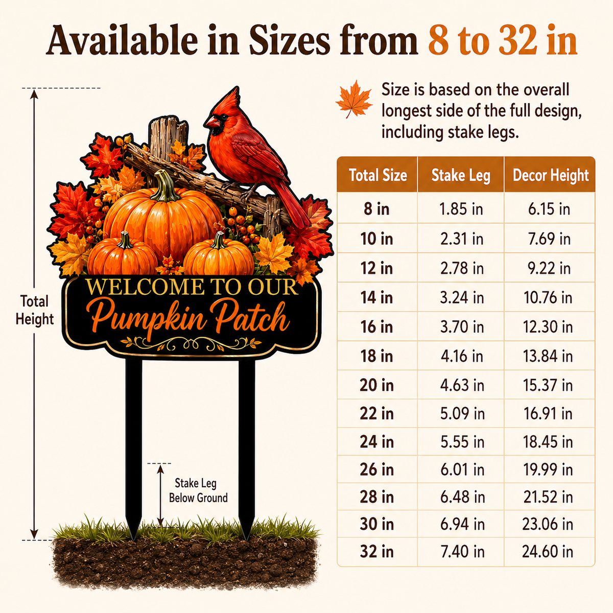 Pumpkin Patch Cardinal Garden Stake Personalized Fall Garden Decor Red Bird Yard Art Autumn Harvest Gift for Gardener — Main_09