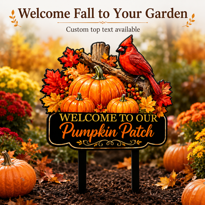 Pumpkin Patch Cardinal Garden Stake Personalized Fall Garden Decor Red Bird Yard Art Autumn Harvest Gift for Gardener — Main_03