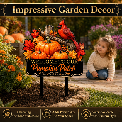 Pumpkin Patch Cardinal Garden Stake Personalized Fall Garden Decor Red Bird Yard Art Autumn Harvest Gift for Gardener — main 7