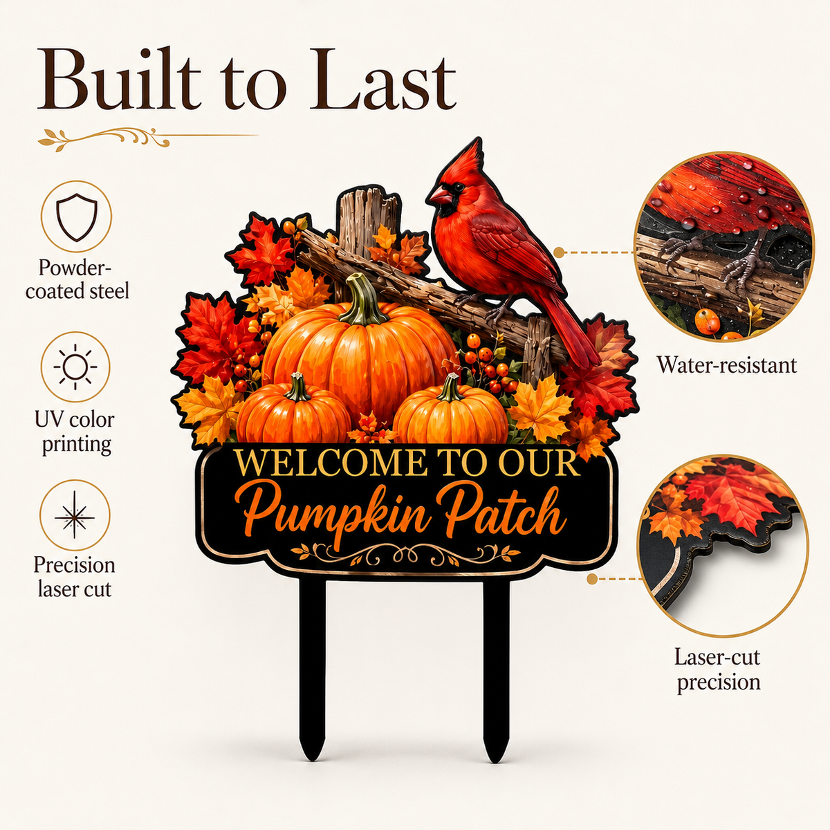Pumpkin Patch Cardinal Garden Stake Personalized Fall Garden Decor Red Bird Yard Art Autumn Harvest Gift for Gardener — main 3