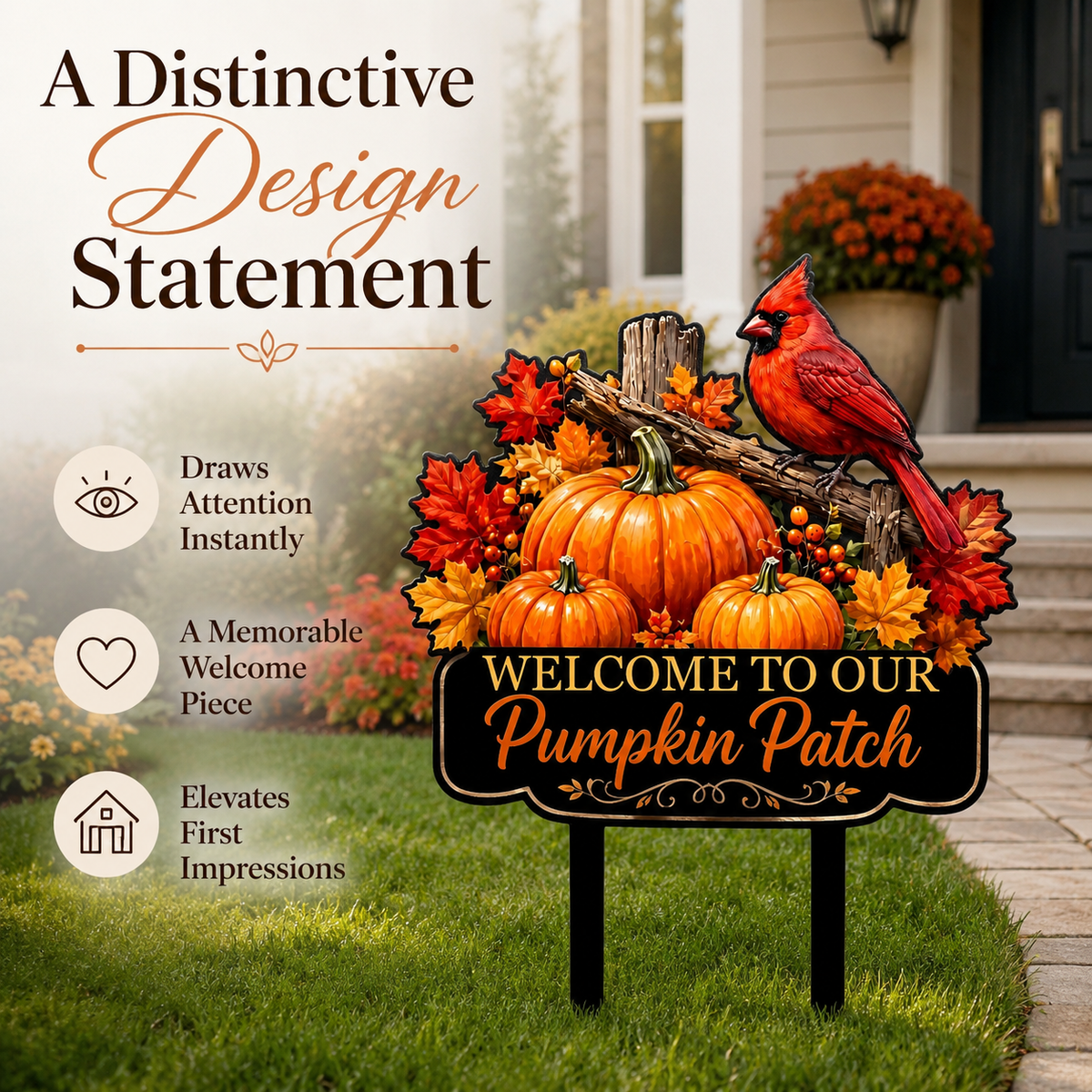 Pumpkin Patch Cardinal Garden Stake Personalized Fall Garden Decor Red Bird Yard Art Autumn Harvest Gift for Gardener — main 4