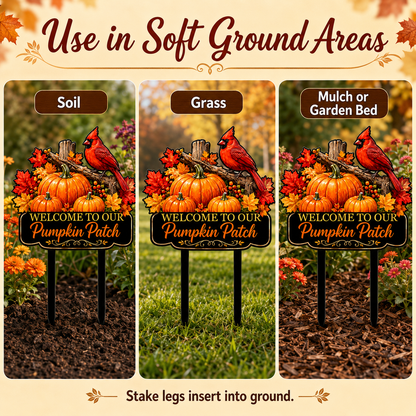 Pumpkin Patch Cardinal Garden Stake Personalized Fall Garden Decor Red Bird Yard Art Autumn Harvest Gift for Gardener — Main_10