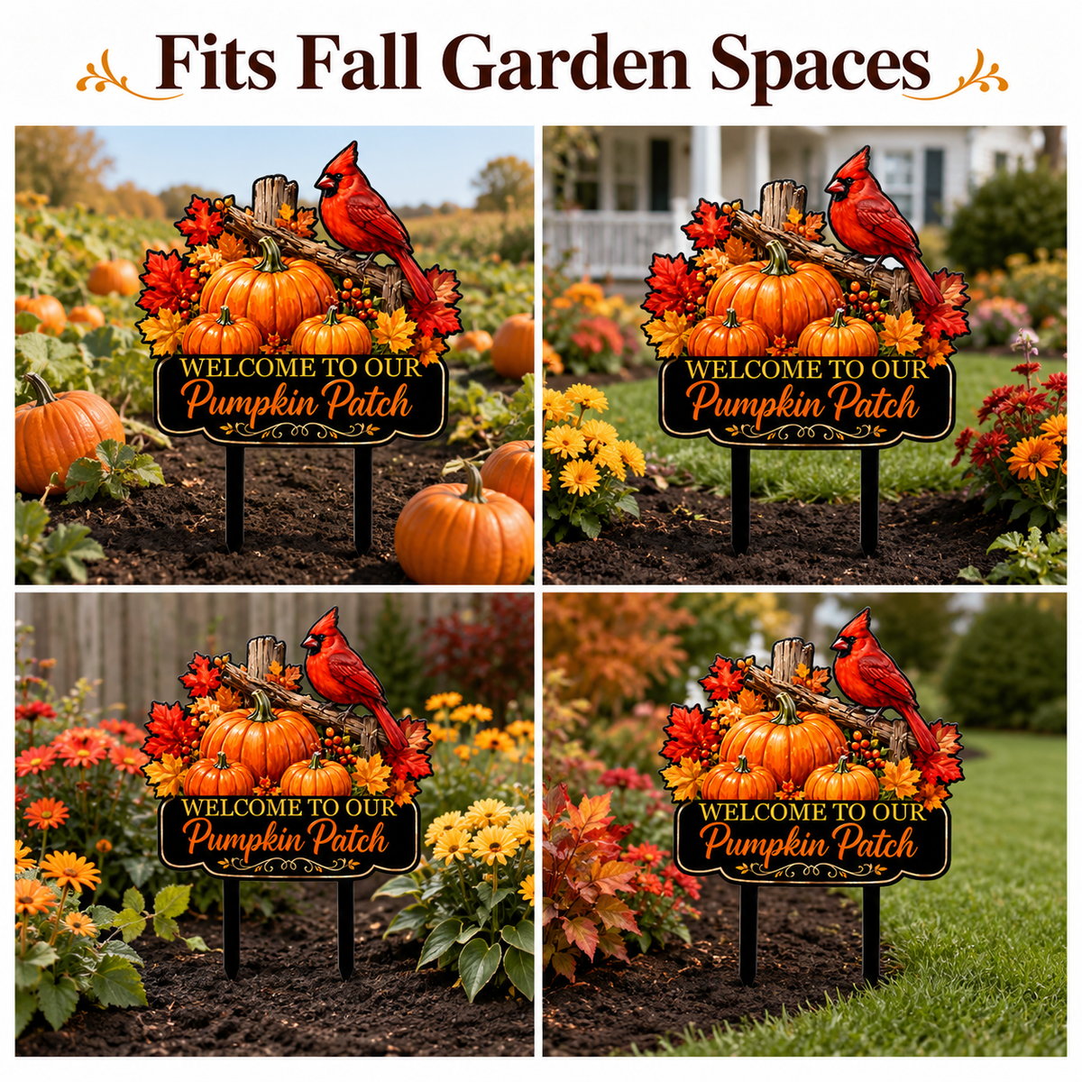 Pumpkin Patch Cardinal Garden Stake Personalized Fall Garden Decor Red Bird Yard Art Autumn Harvest Gift for Gardener — Main_12